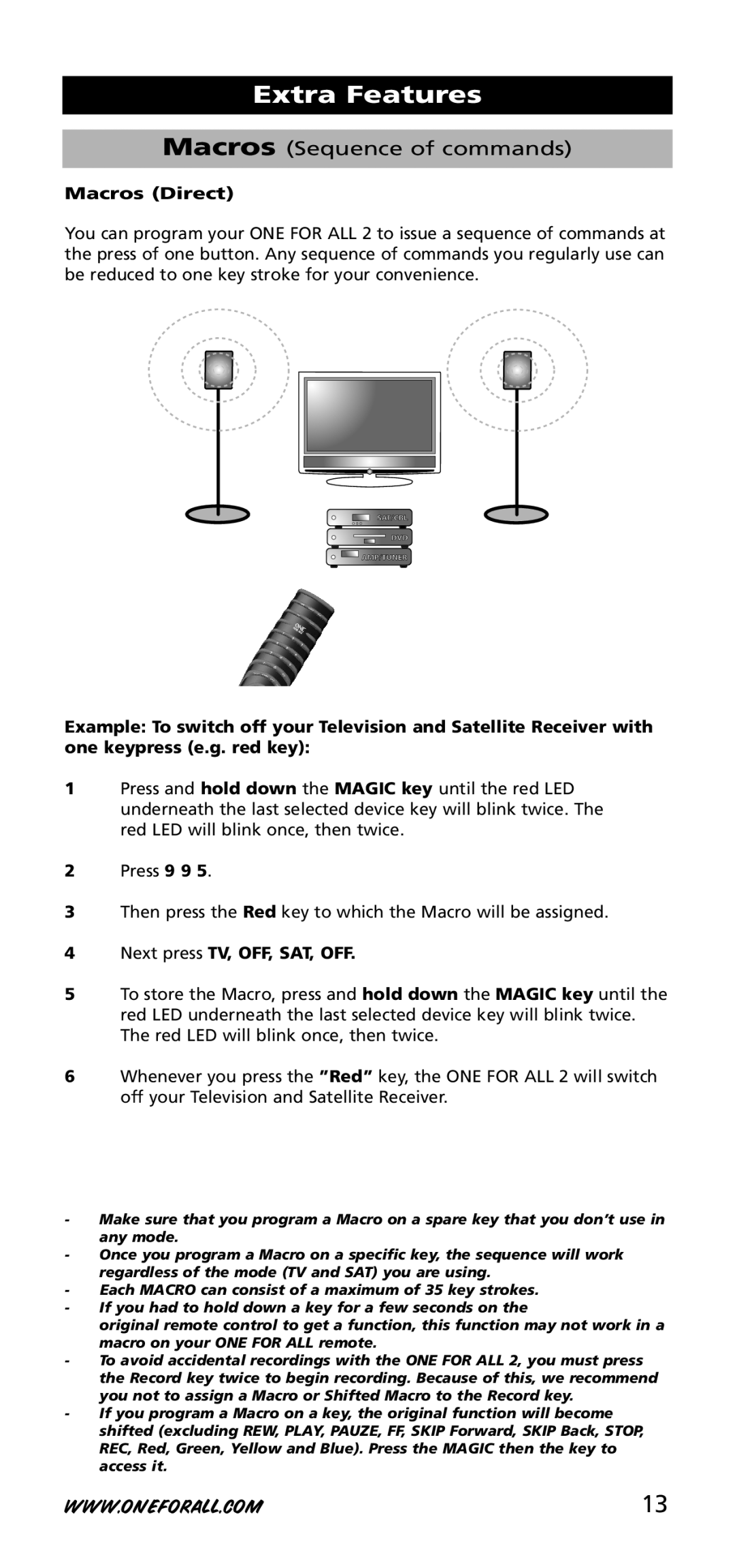 One for All URC-3720 instruction manual Macros Direct, Next press TV, OFF, SAT, OFF 