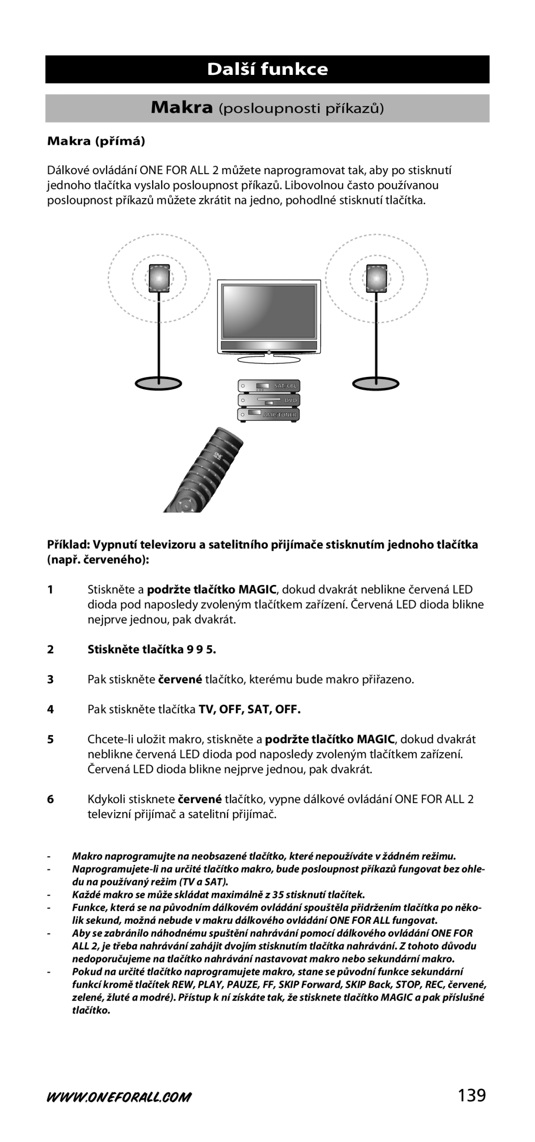 One for All URC-3720 instruction manual 139, Makra přímá 