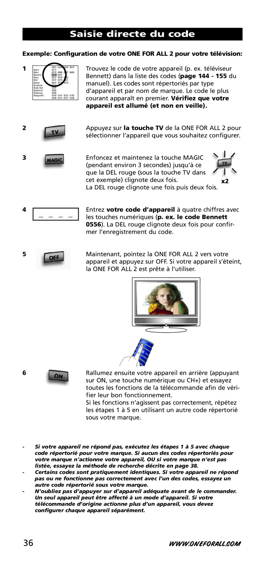 One for All URC-3720 instruction manual Saisie directe du code 