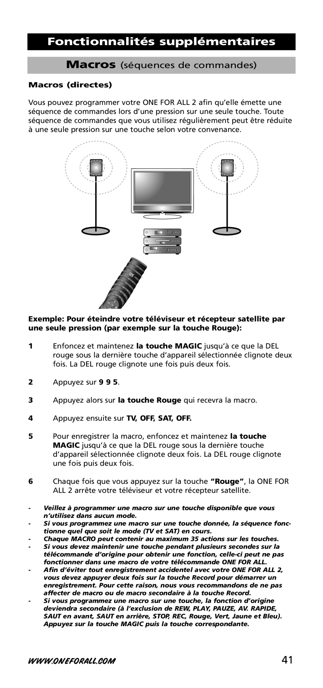 One for All URC-3720 instruction manual Macros séquences de commandes, Macros directes 