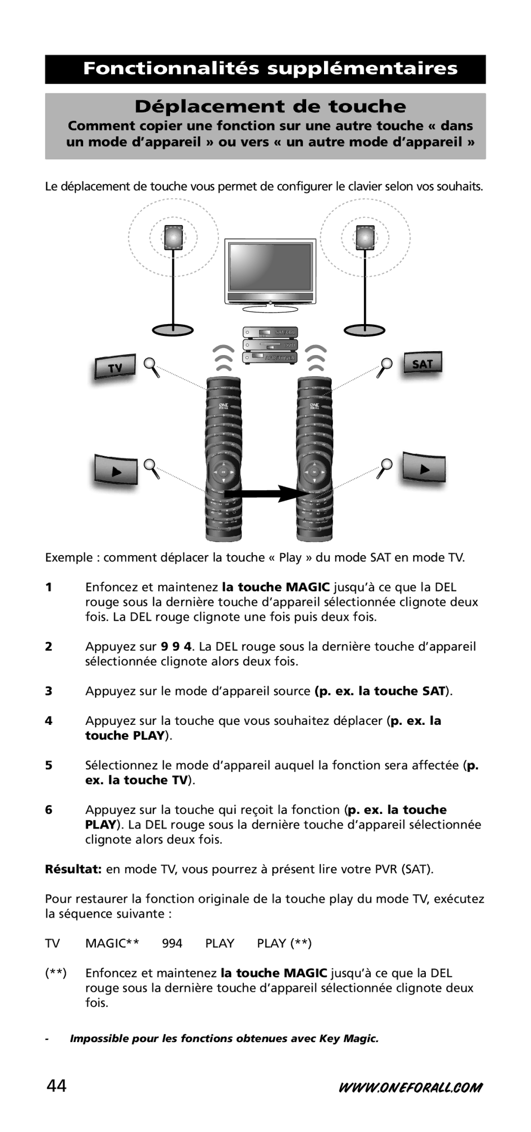 One for All URC-3720 instruction manual Déplacement de touche 