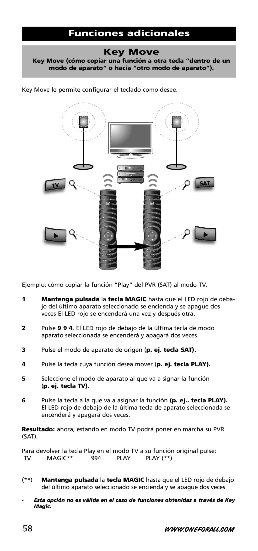 One for All URC-3720 instruction manual Key Move le permite configurar el teclado como desee 