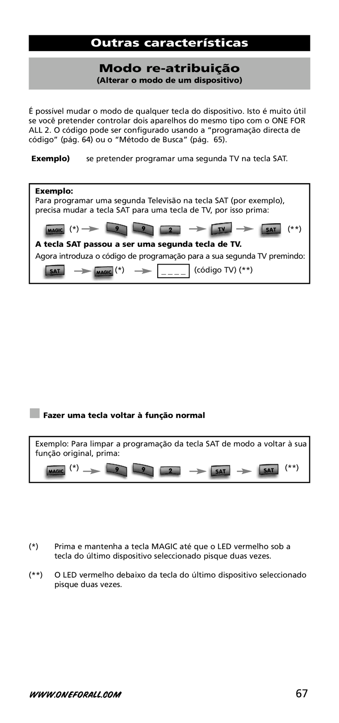 One for All URC-3720 instruction manual Outras características, Modo re-atribuição 