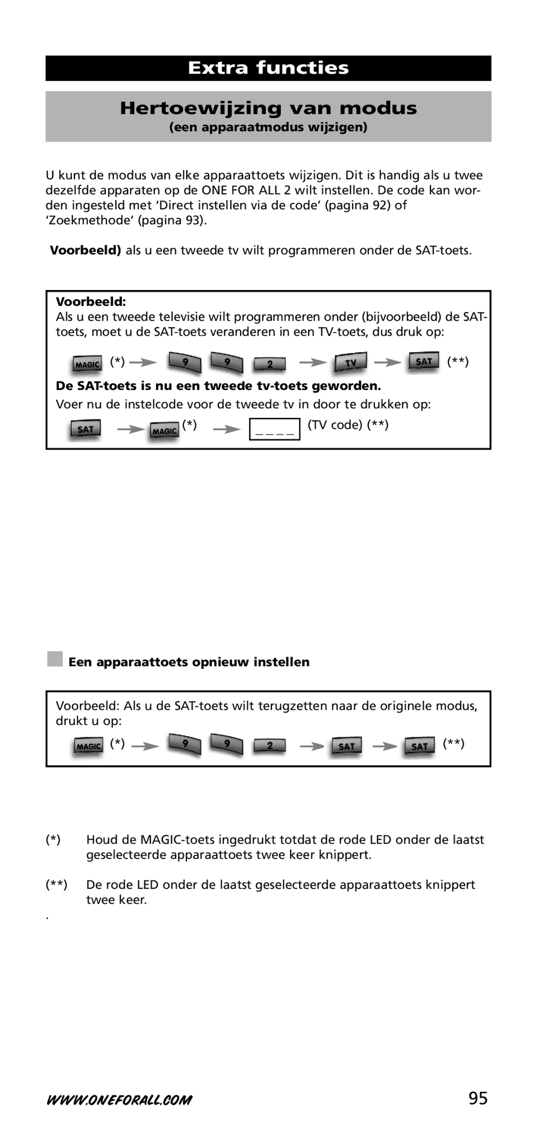 One for All URC-3720 instruction manual Extra functies, Hertoewijzing van modus 