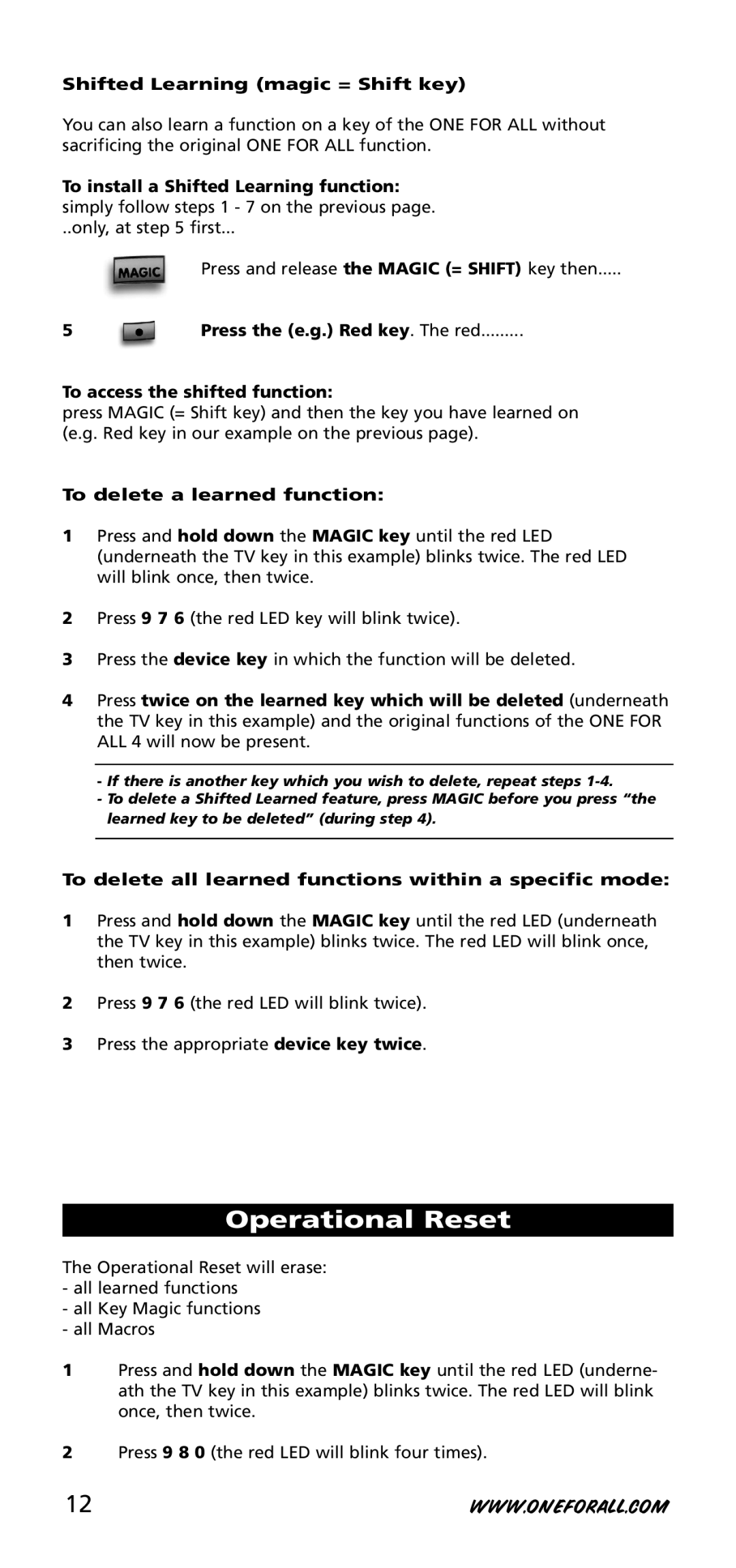 One for All URC-3740 instruction manual Operational Reset 