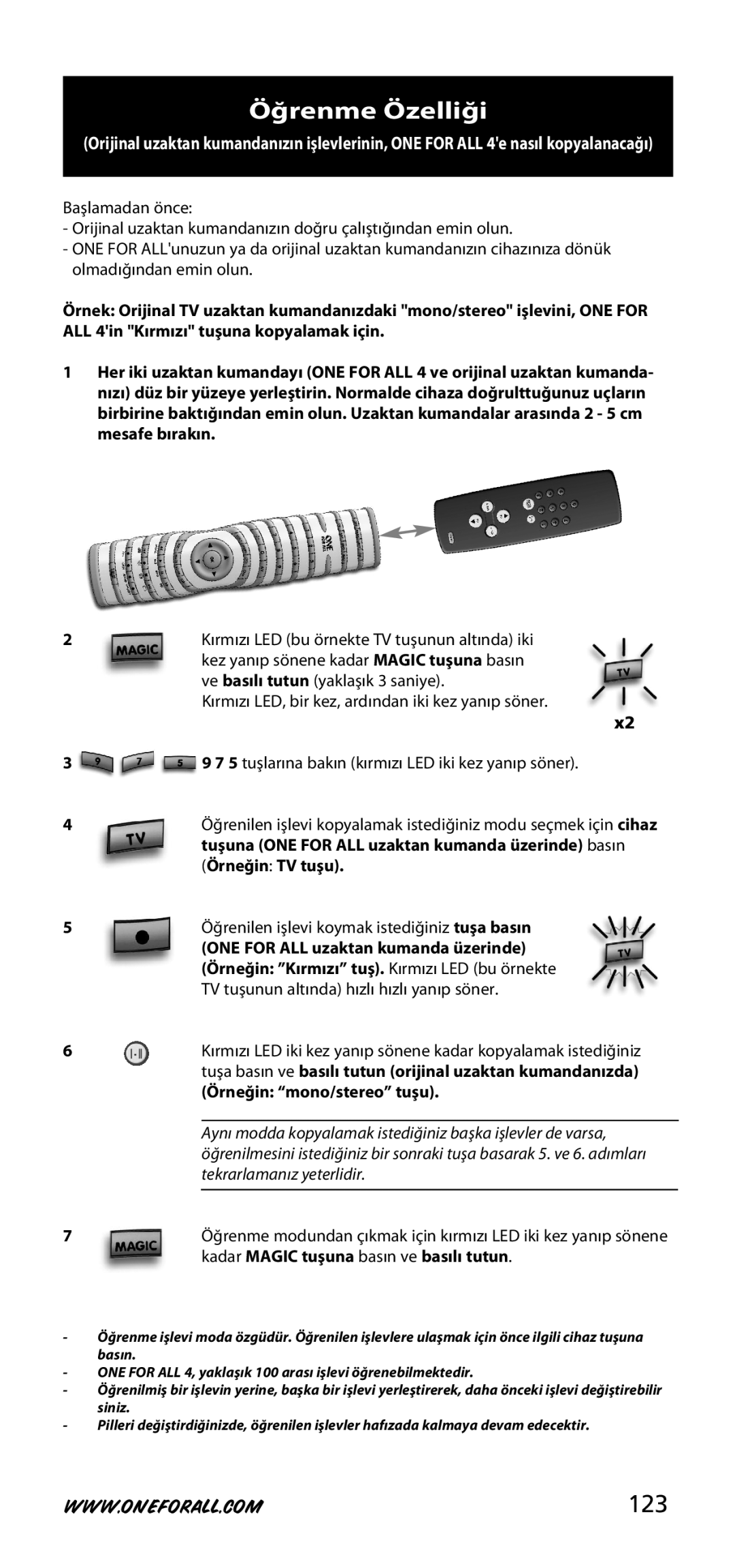 One for All URC-3740 instruction manual Öğrenme Özelliği, 123 