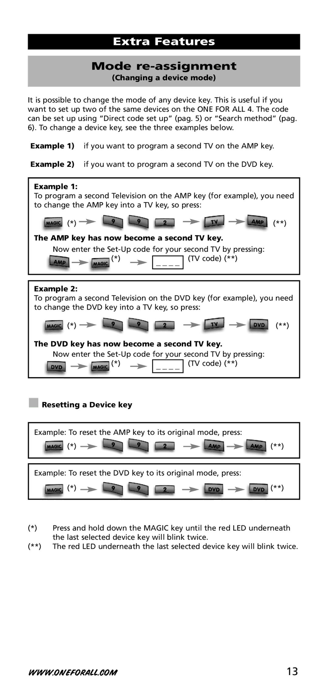 One for All URC-3740 instruction manual Extra Features, Mode re-assignment 