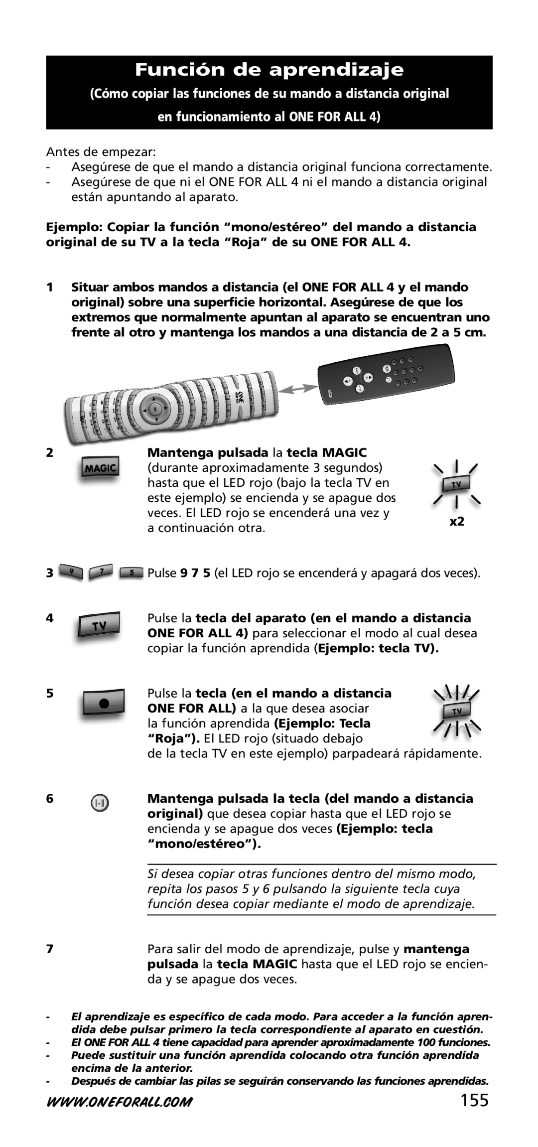 One for All URC-3740 instruction manual Función de aprendizaje, 155 
