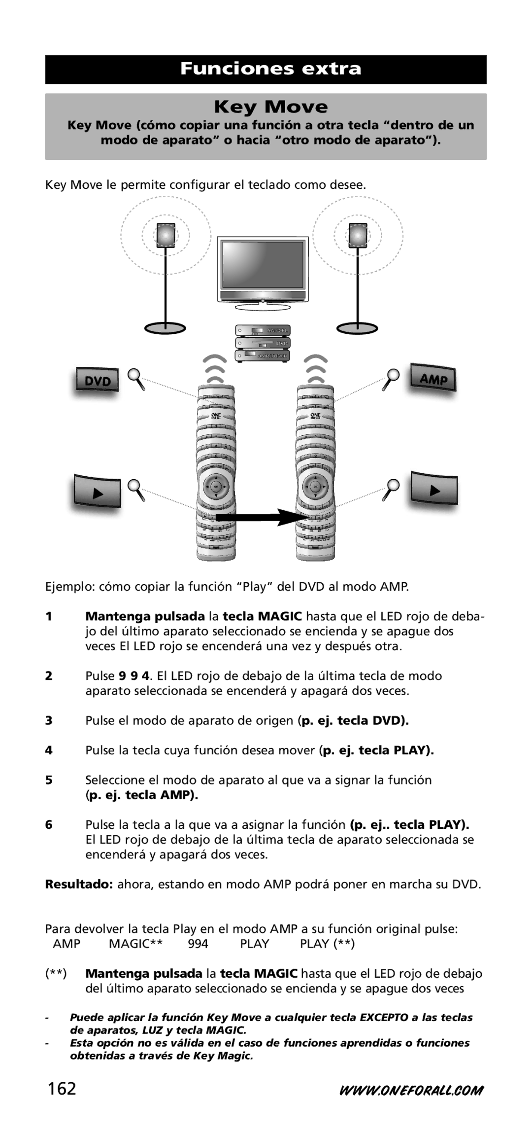 One for All URC-3740 instruction manual Key Move, 162 