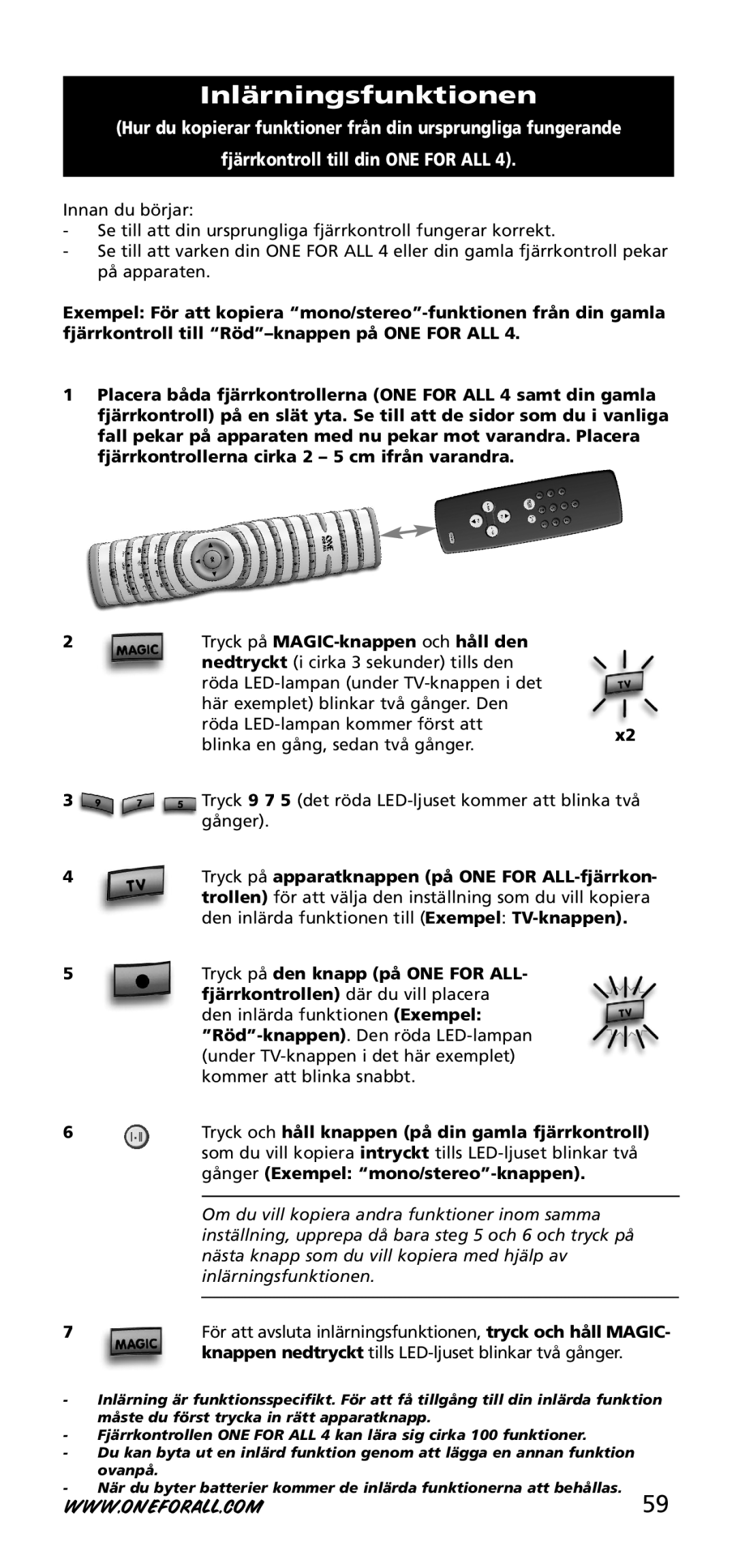 One for All URC-3740 instruction manual Inlärningsfunktionen 