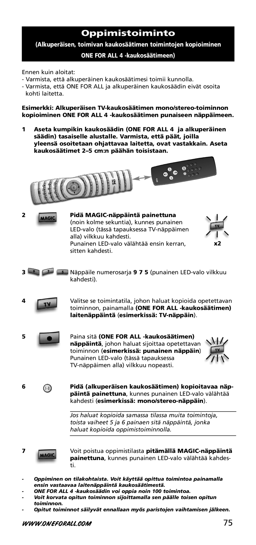 One for All URC-3740 instruction manual Oppimistoiminto 