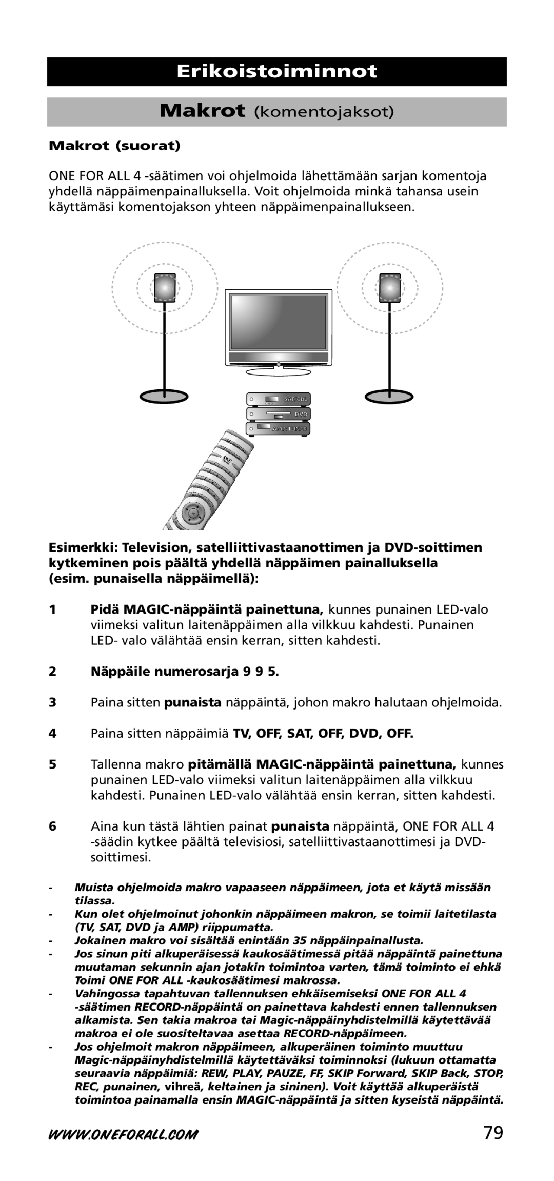 One for All URC-3740 instruction manual Makrot komentojaksot, Makrot suorat 