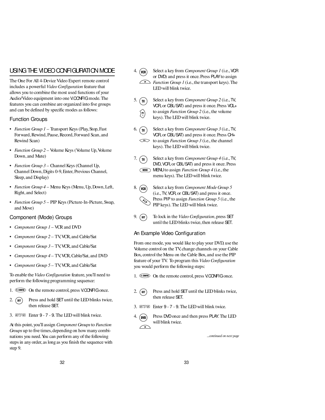 One for All URC 4081, URC 4080 manual An Example Video Configuration, LED will blink twice 