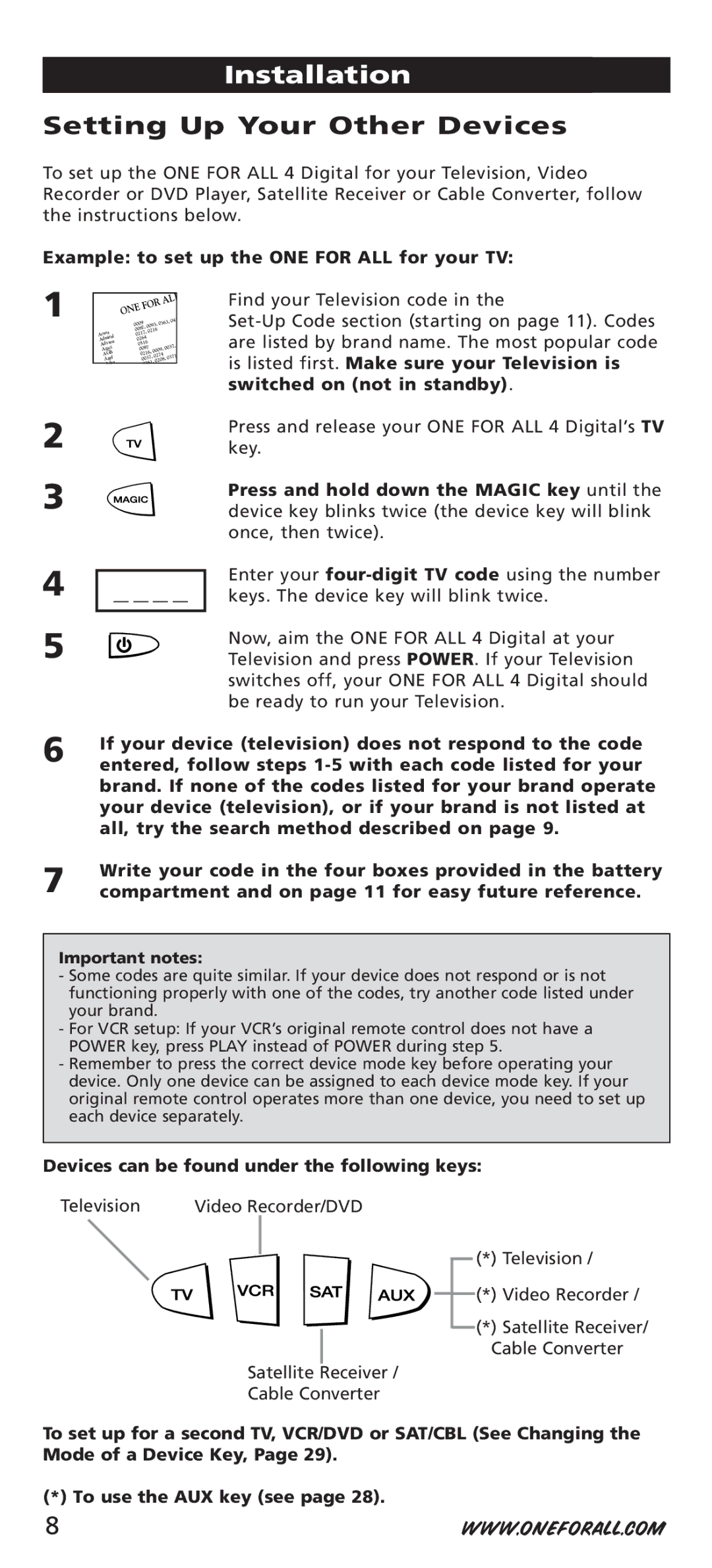 One for All URC-7541, URC-44, URC-7544 manual Setting Up Your Other Devices 