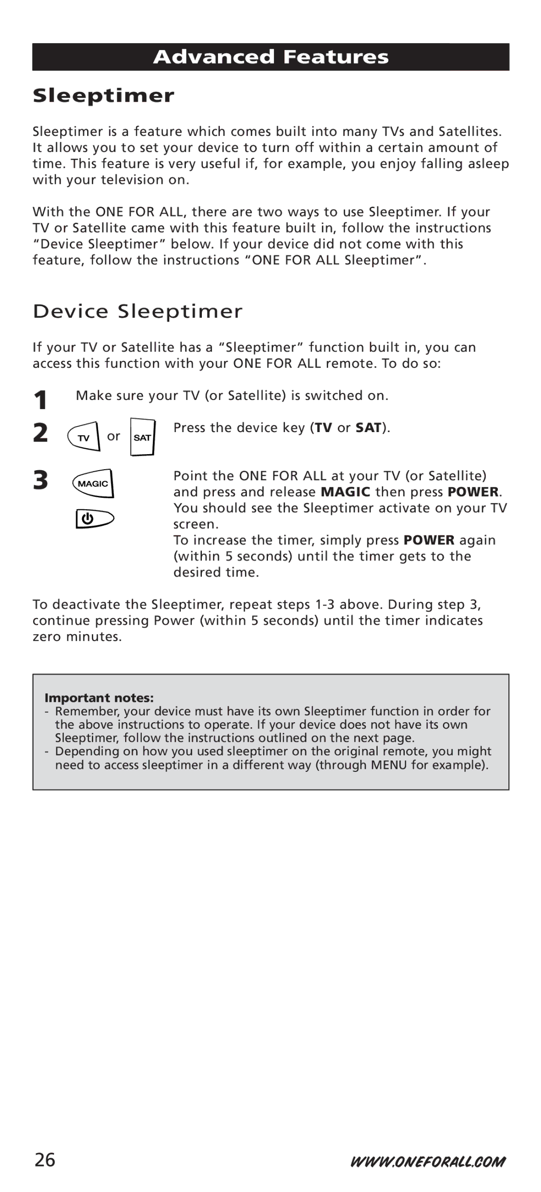 One for All URC-7541, URC-44, URC-7544 manual Device Sleeptimer 