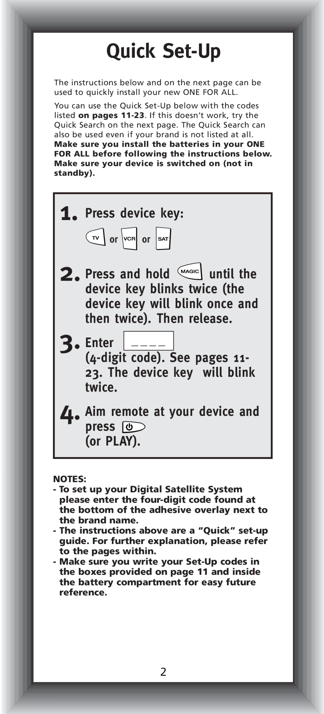 One for All URC-7541, URC-44, URC-7544 manual Quick Set-Up 