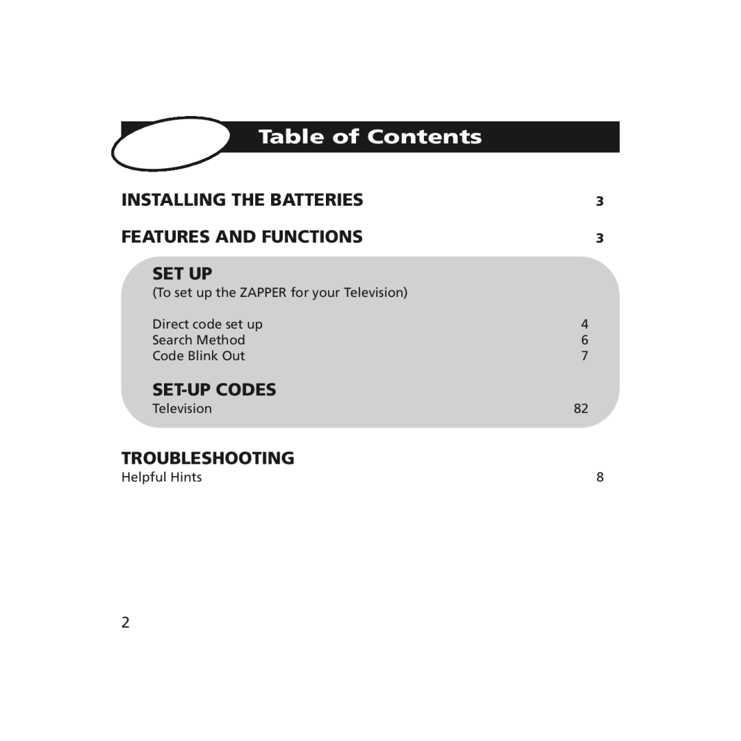 One for All URC-6211, URC-6210 instruction manual Table of Contents 