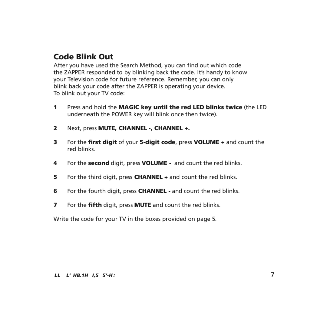 One for All URC-6210, URC-6211 instruction manual Code Blink Out 