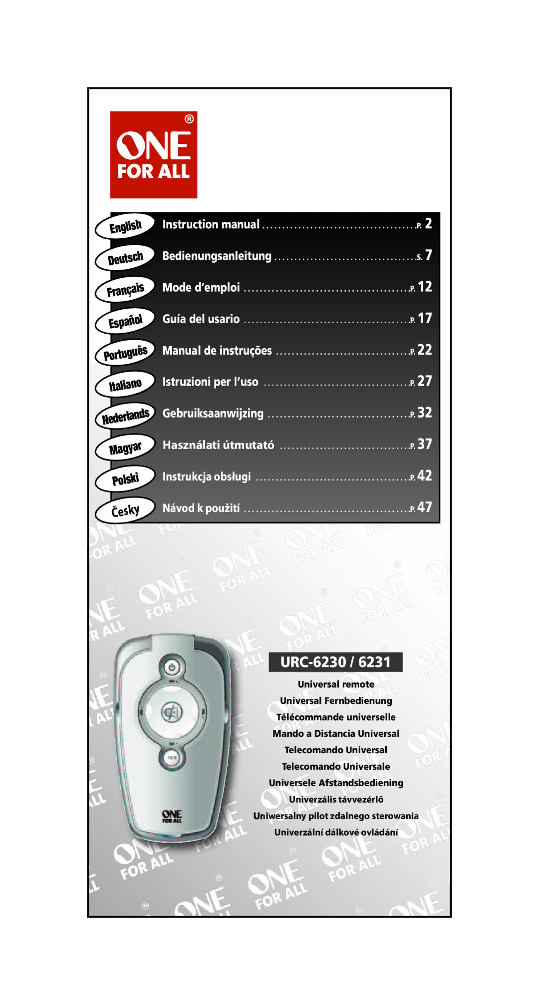 One for All URC-6230, URC-6231 instruction manual Česk 