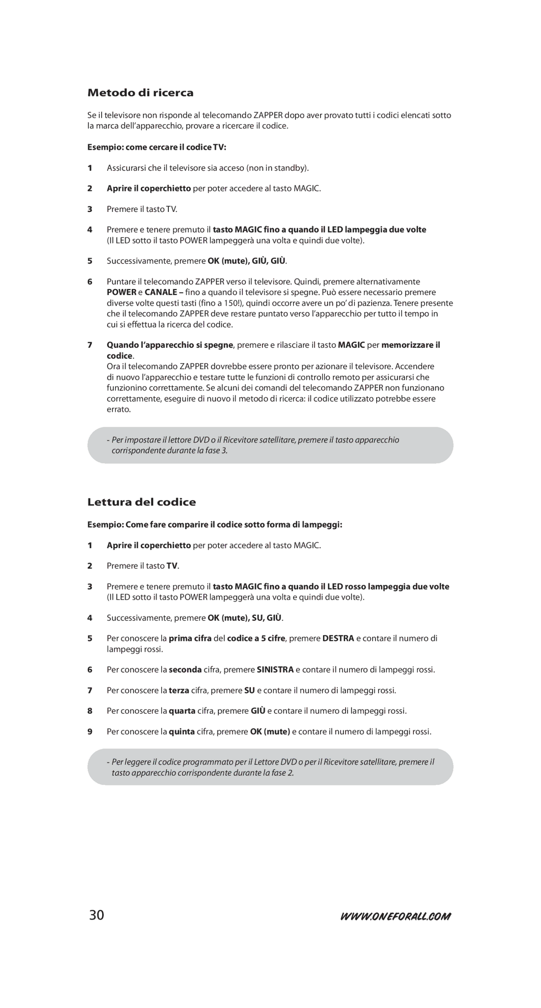 One for All URC-6231, URC-6230 instruction manual Metodo di ricerca, Lettura del codice, Esempio come cercare il codice TV 