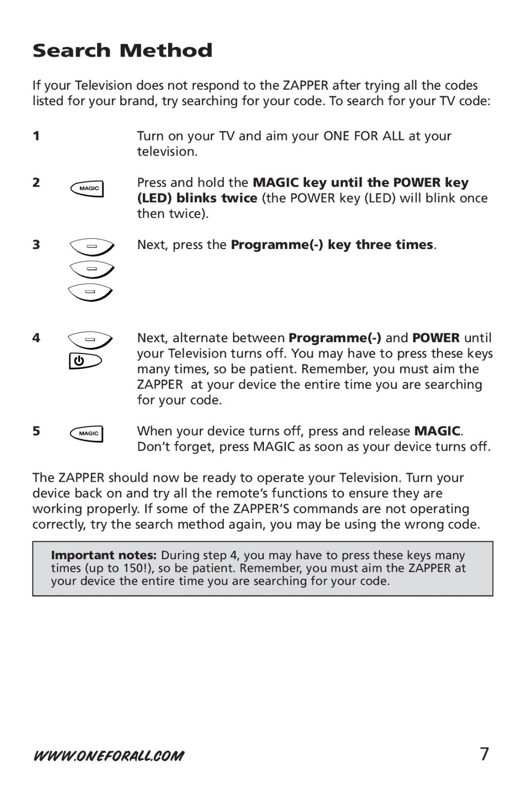 One for All URC-6512 manual Search Method 