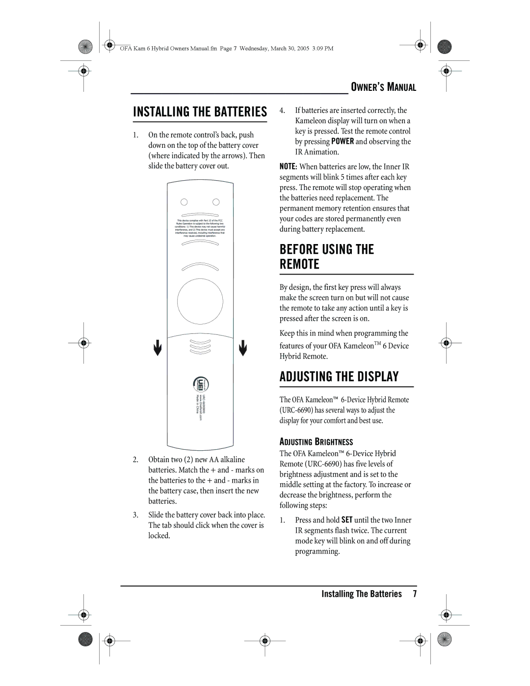 One for All URC-6690 owner manual Before Using Remote, Adjusting the Display, Adjusting Brightness 