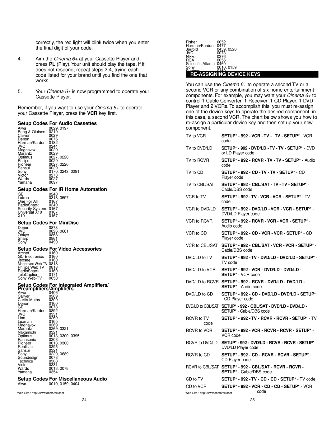 One for All URC 6800 manual RE-ASSIGNING Device Keys 