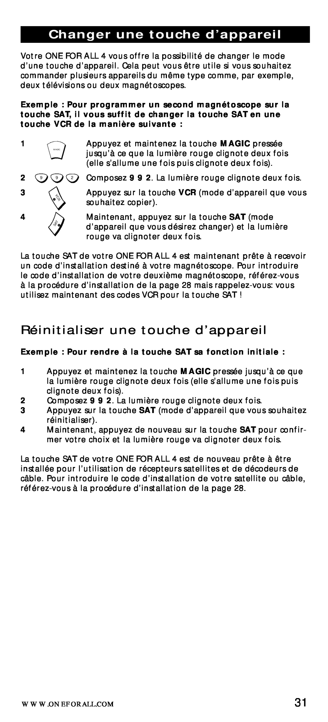 One for All URC-7040 manual Changer une touche d’appareil, Réinitialiser une touche d’appareil 