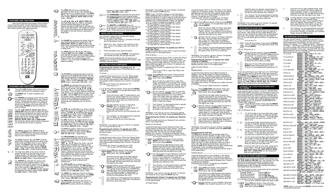 One for All URC 7201, URC 7200 user manual Searching for Your Code, Installing the Batteries, RE-ASSIGNING Device Keys 