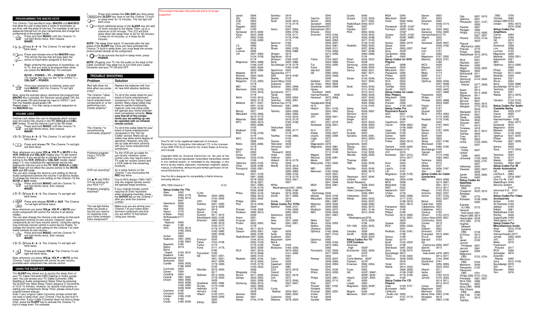 One for All URC 7200, URC 7201 user manual Programming the Macro Keys, Volume Lock, Using the Sleep KEY 