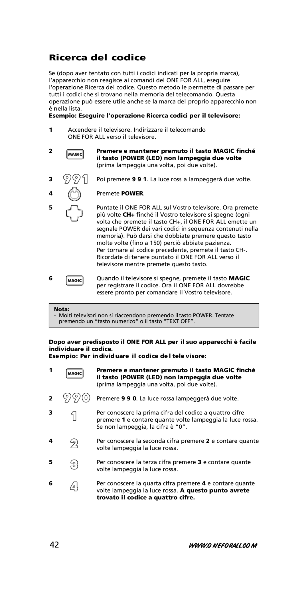 One for All URC-7210 instruction manual Ricerca del codice 