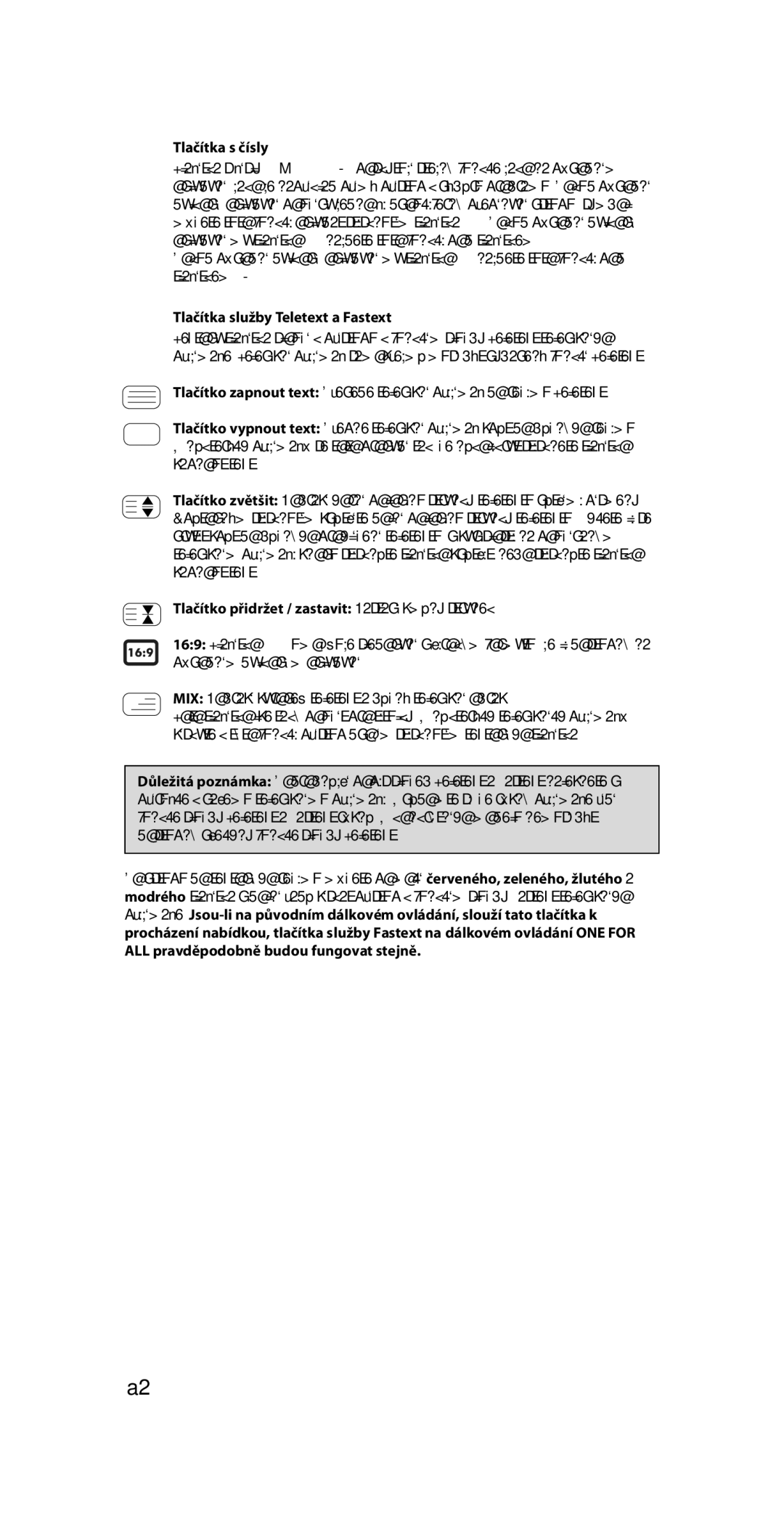 One for All URC-7210 instruction manual Tlačítka s čísly, 10 Tlačítka služby Teletext a Fastext 