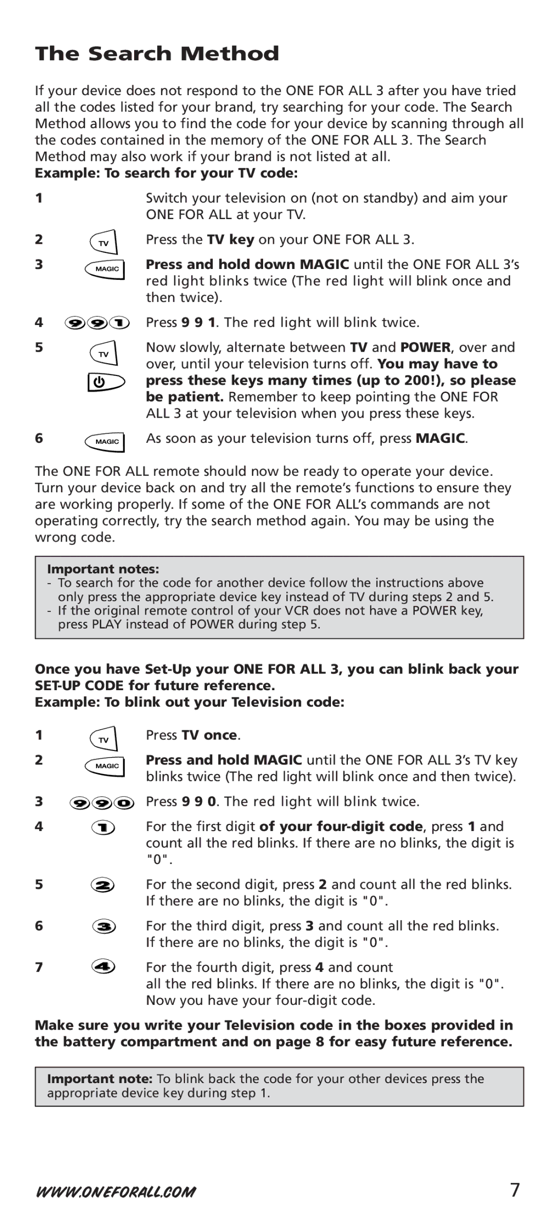 One for All URC-7532 manual Search Method, Example To search for your TV code 