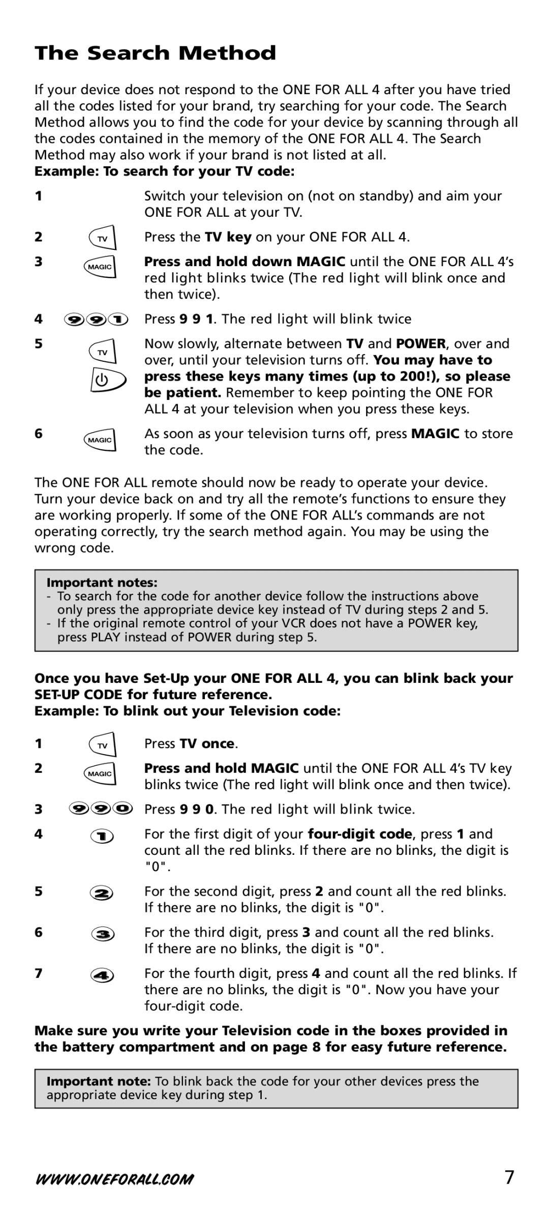 One for All URC-7542 manual Search Method 