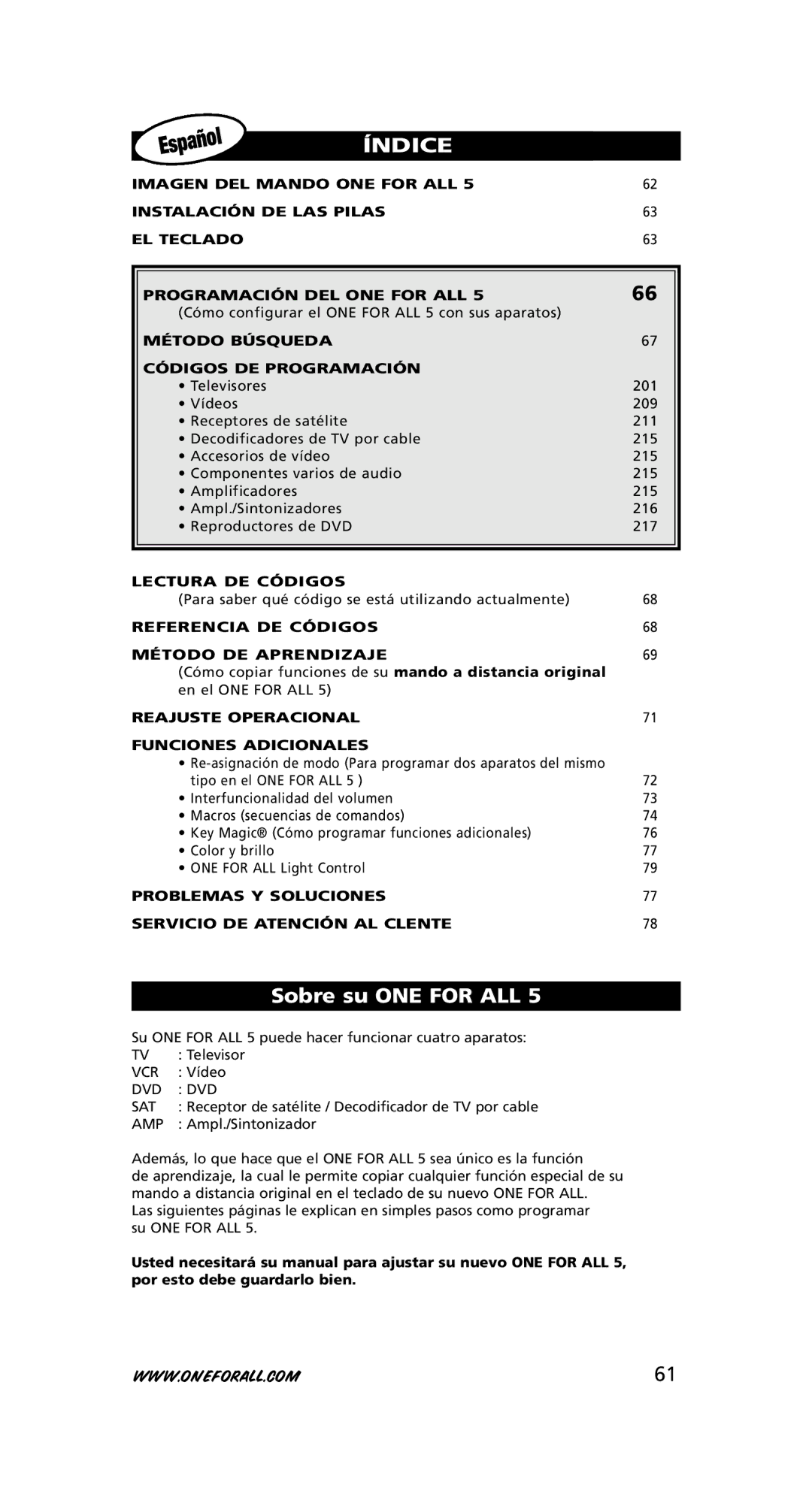 One for All URC-7556 warranty Sobre su ONE for ALL 