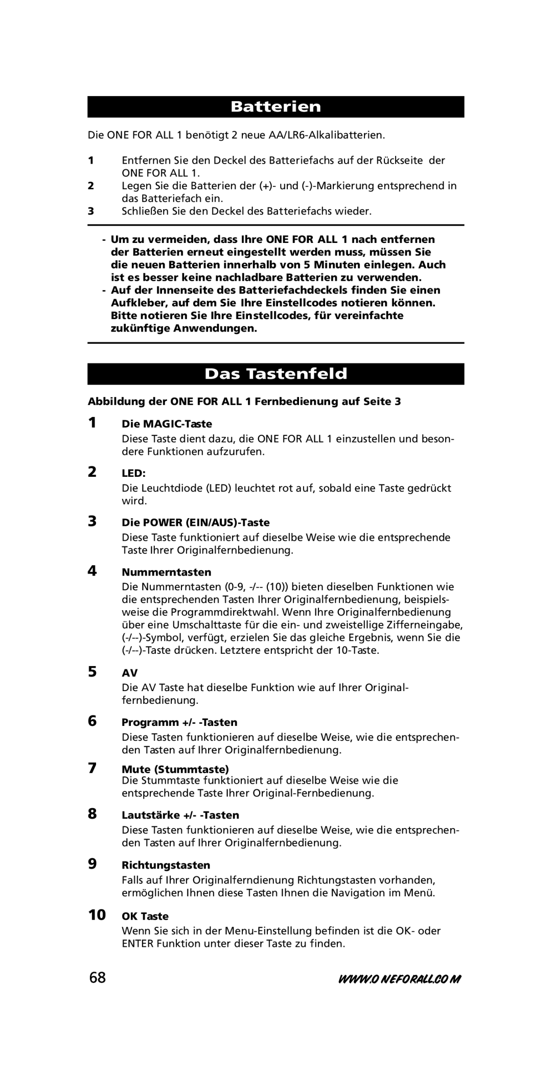 One for All URC-7711 instruction manual Batterien, Das Tastenfeld 