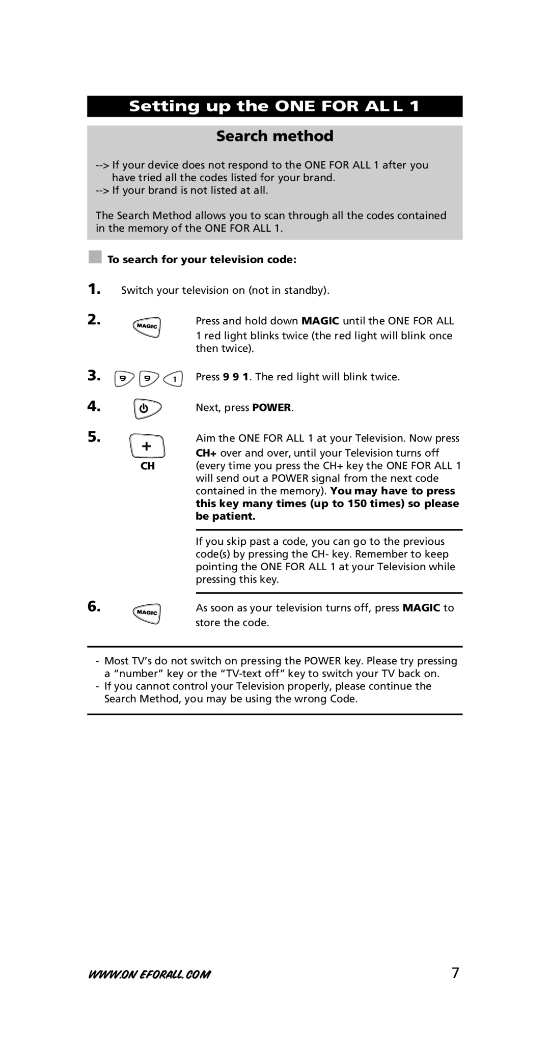 One for All URC-7711 instruction manual Search method 