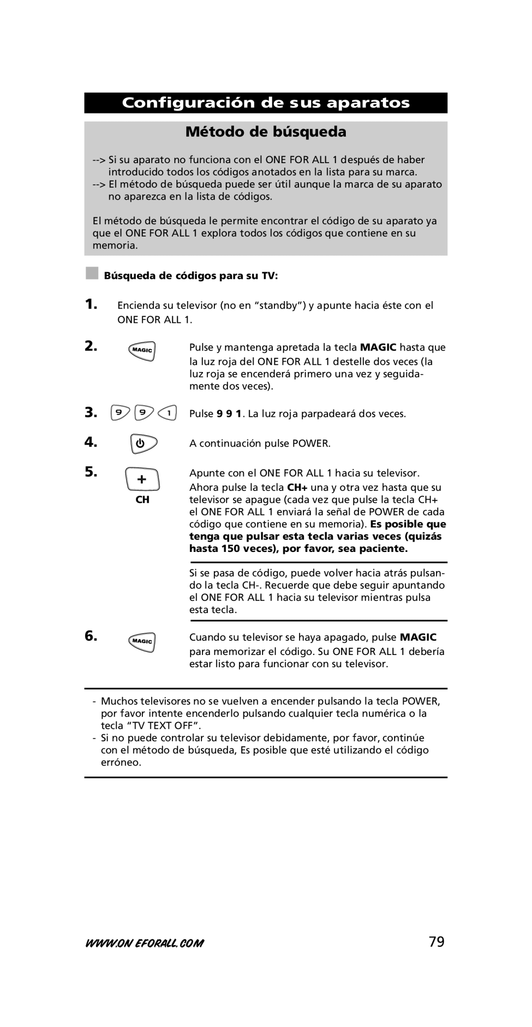 One for All URC-7711 instruction manual Método de búsqueda 