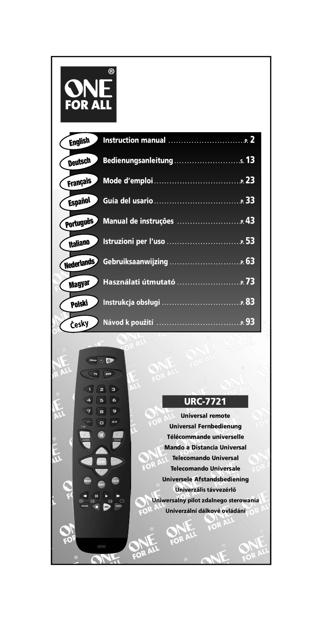 One for All URC-7721 instruction manual 