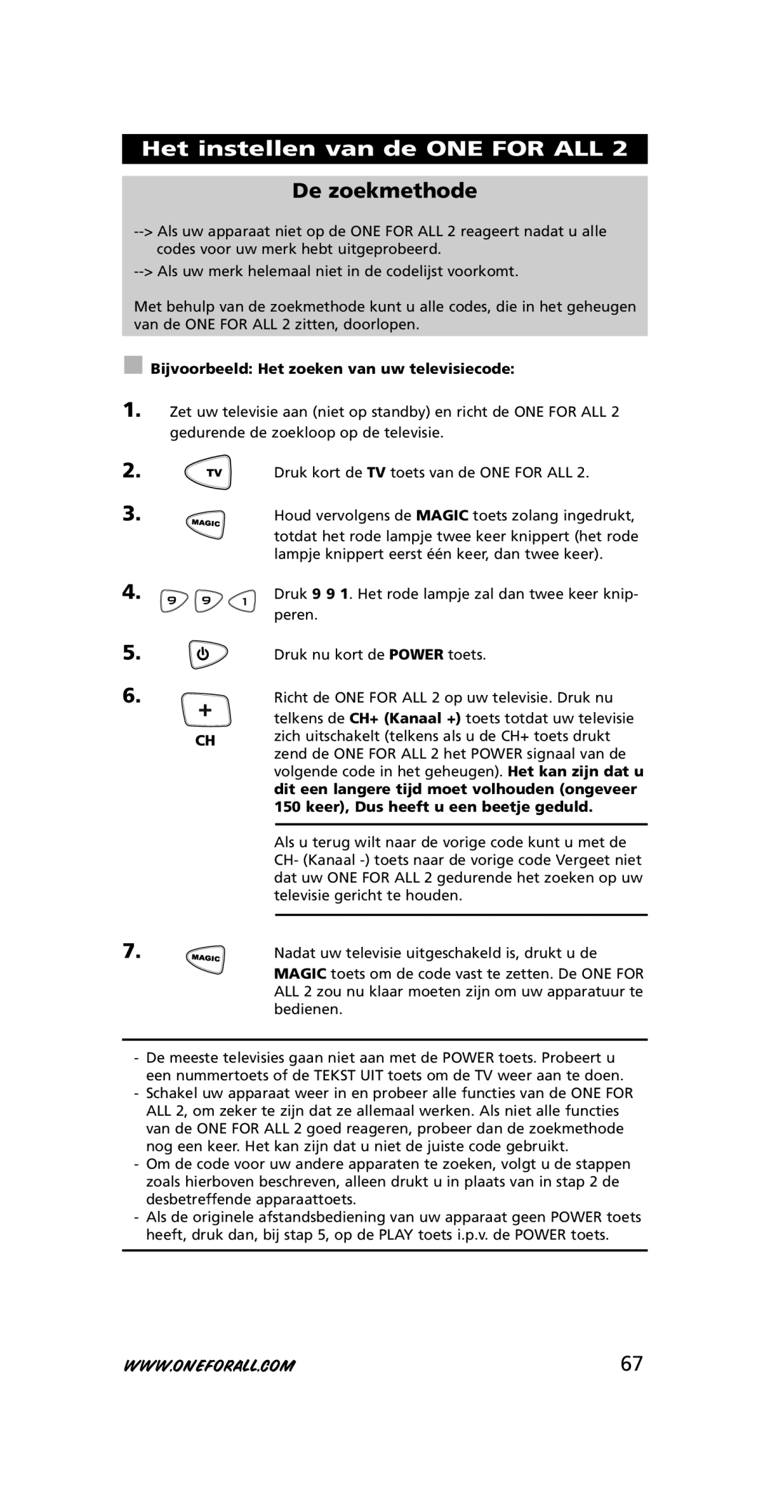 One for All URC-7721 instruction manual De zoekmethode 