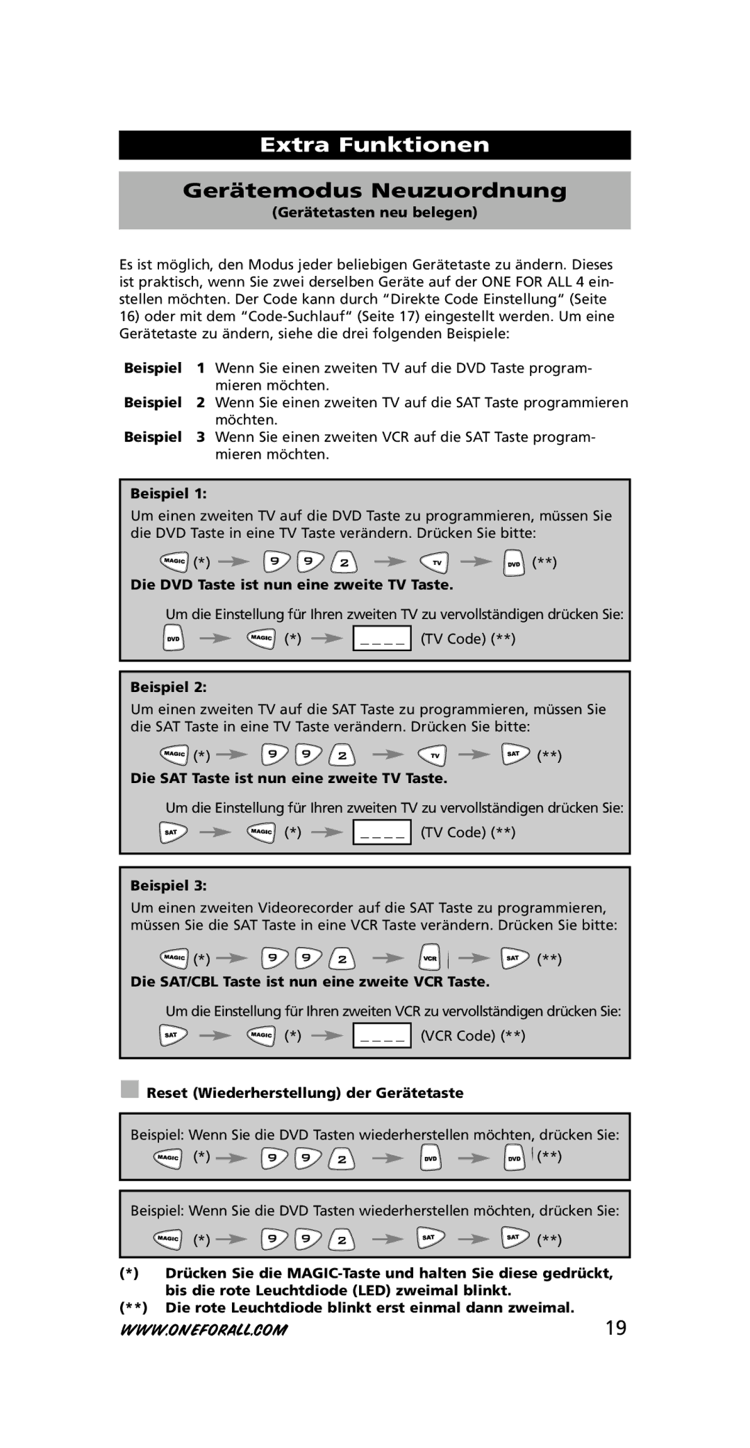 One for All URC-7740 instruction manual Extra Funktionen, Gerätemodus Neuzuordnung 