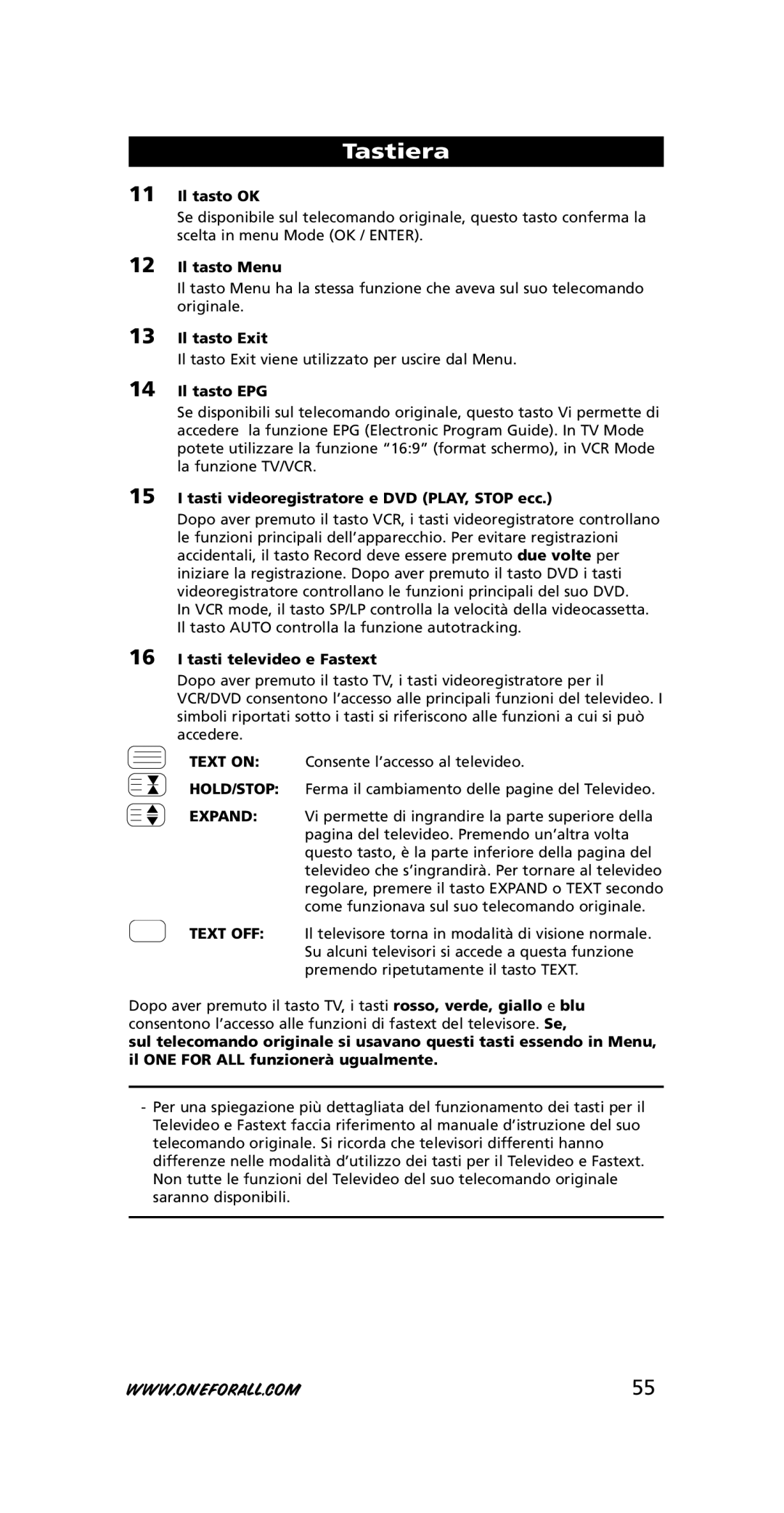 One for All URC-7740 instruction manual Text on, Hold/Stop, Expand, Text OFF 