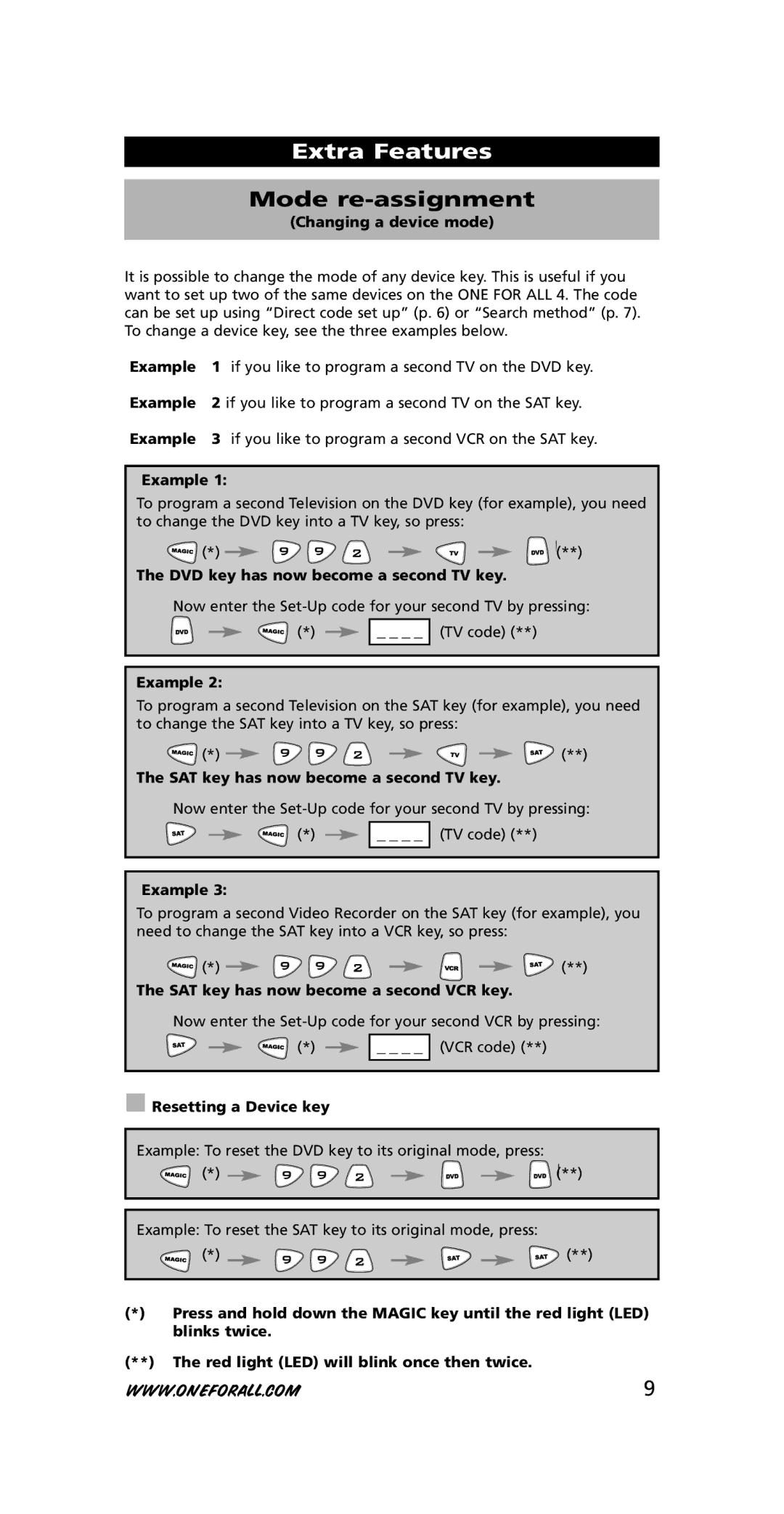 One for All URC-7740 instruction manual Extra Features, Mode re-assignment 