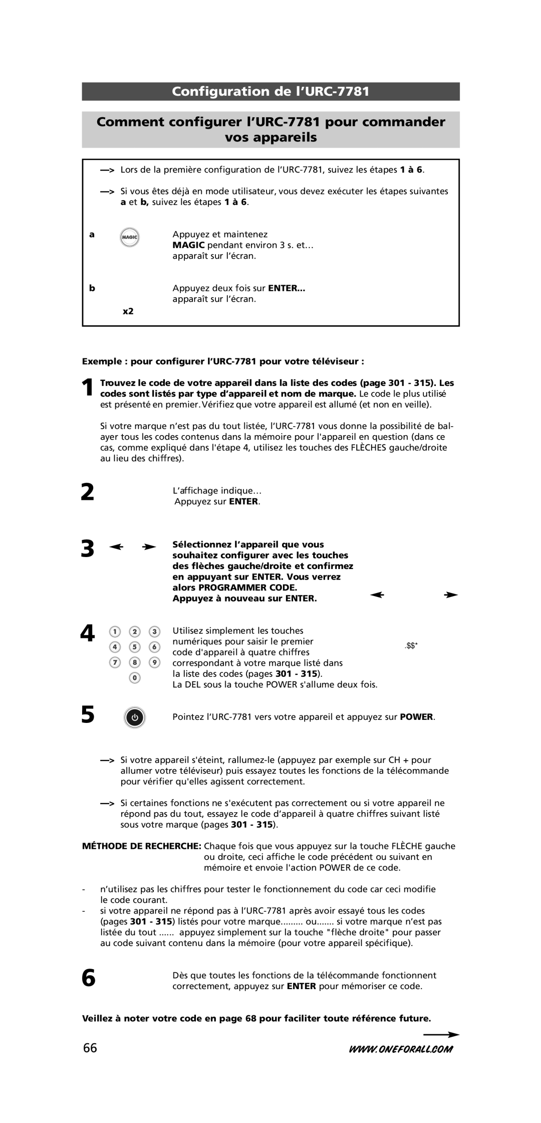 One for All warranty Configuration de l’URC-7781, Comment configurer l’URC-7781 pour commander Vos appareils 