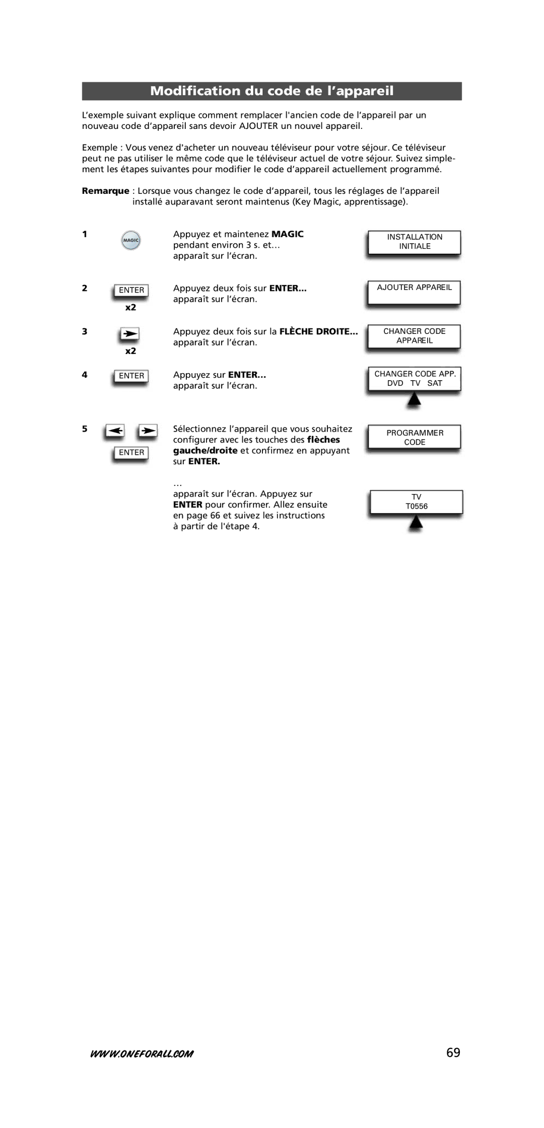 One for All URC-7781 warranty Modification du code de l’appareil, Pendant environ 3 s. et…, Sur Enter 