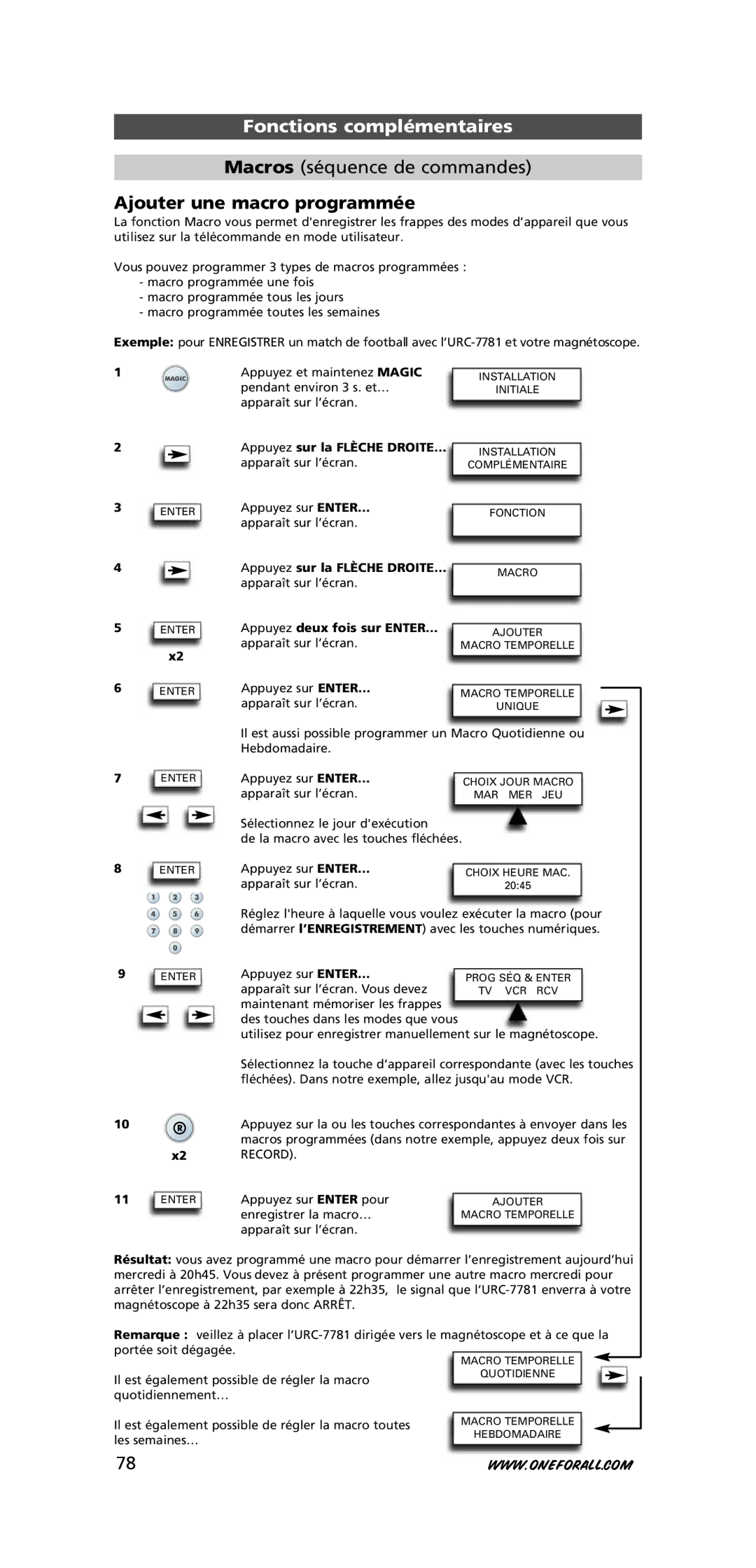 One for All URC-7781 warranty Macros séquence de commandes, Ajouter une macro programmée 