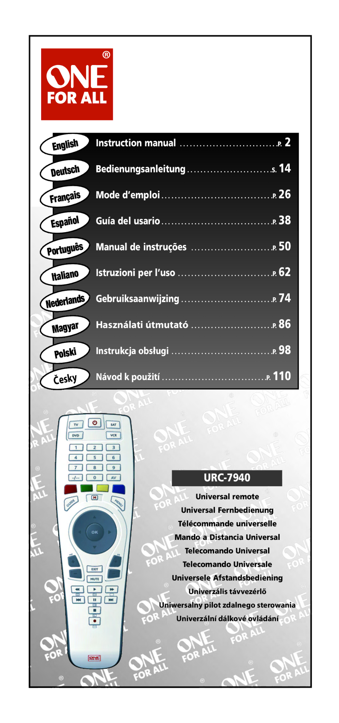 One for All 704917, URC-7940 instruction manual Español, Tuguês, Ita, Pol 