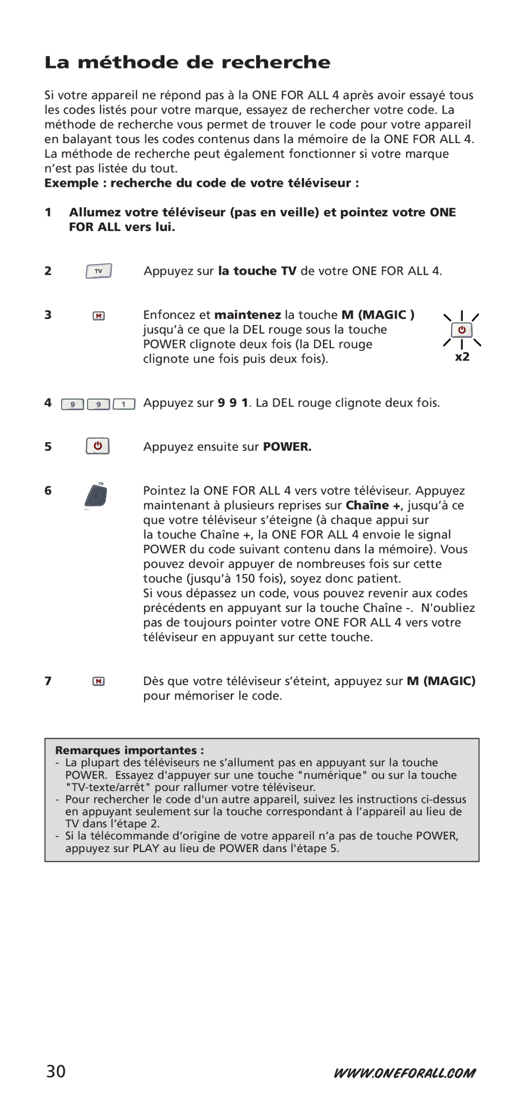 One for All URC-7940, 704917 instruction manual La méthode de recherche 