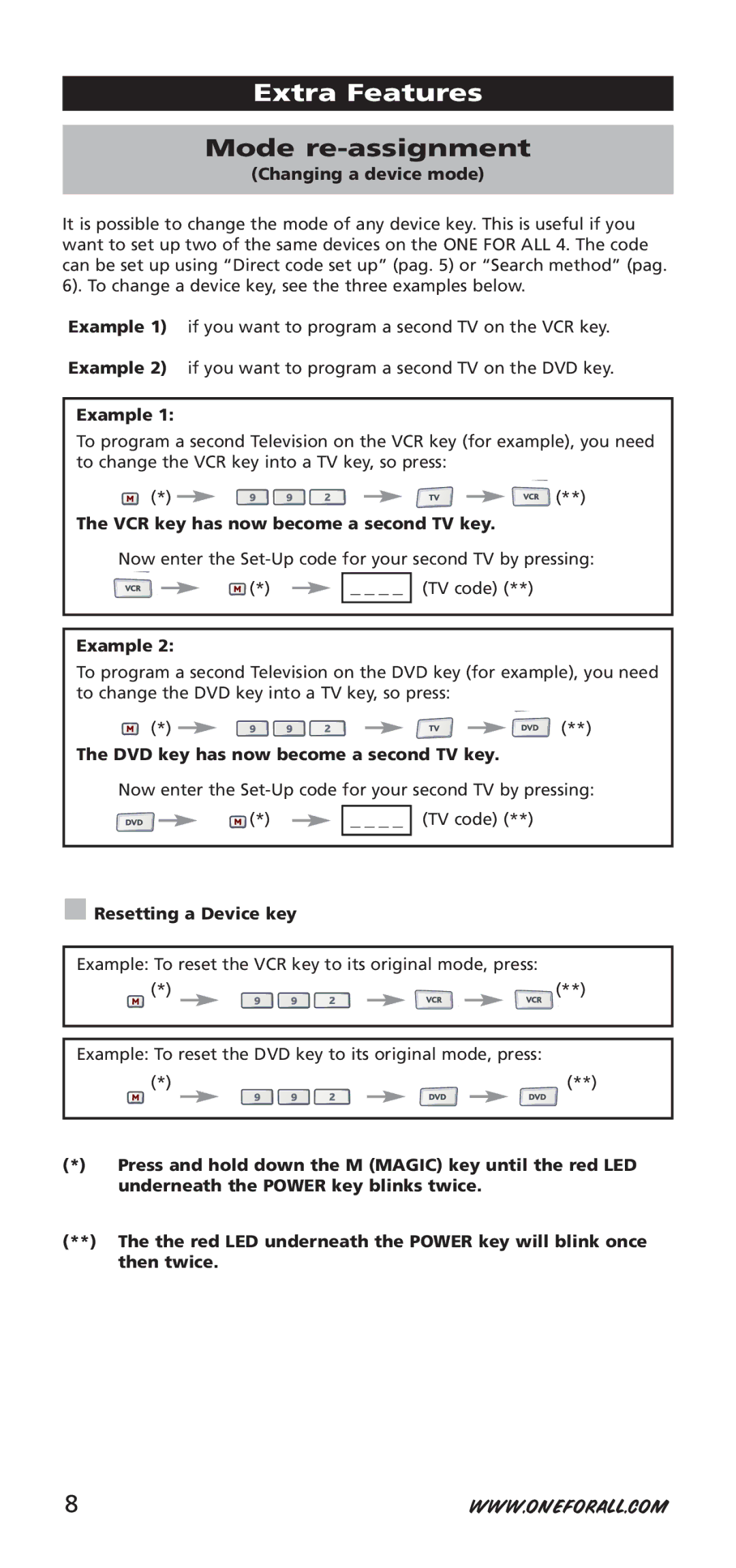 One for All URC-7940, 704917 instruction manual Extra Features, Mode re-assignment 