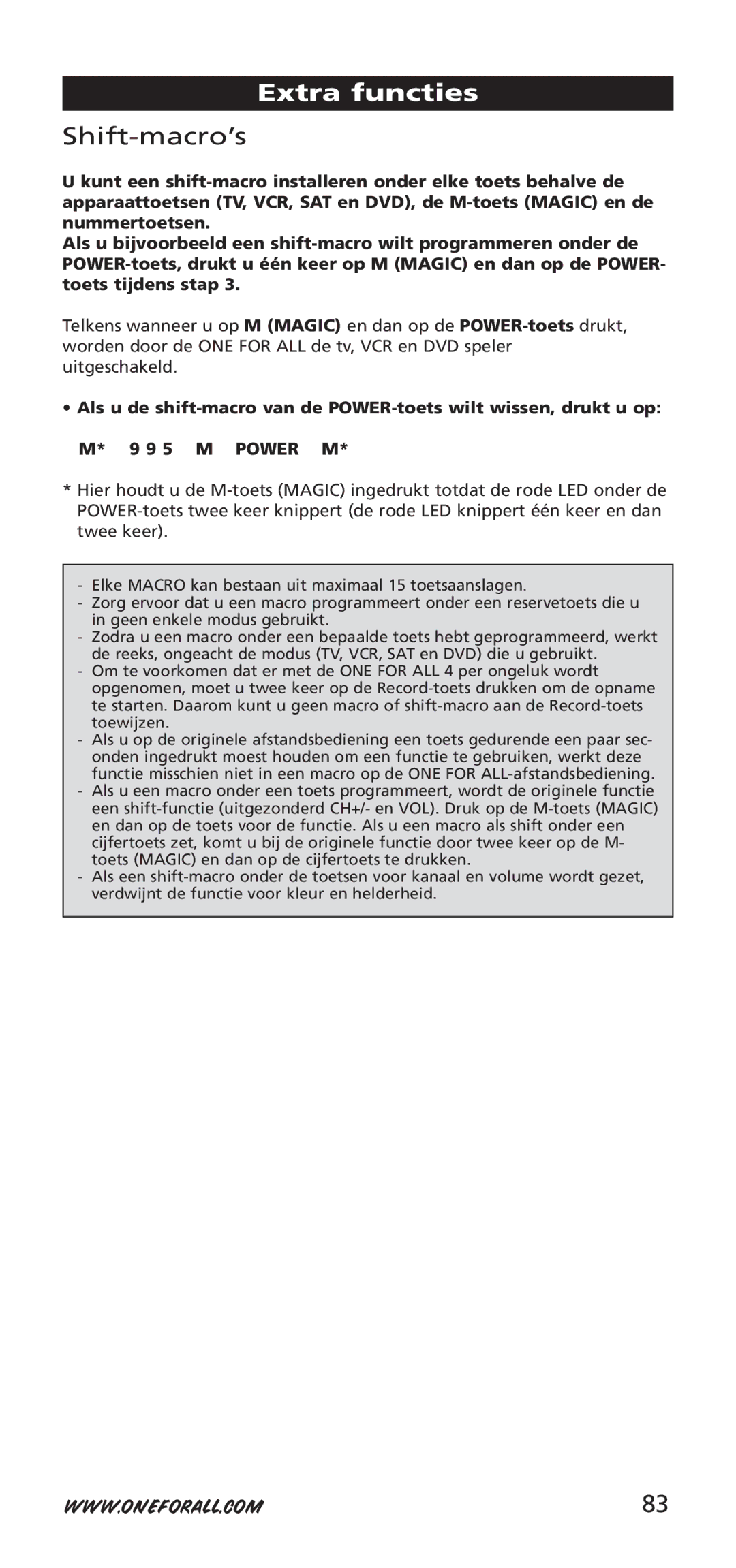 One for All 704917, URC-7940 instruction manual Shift-macro’s 